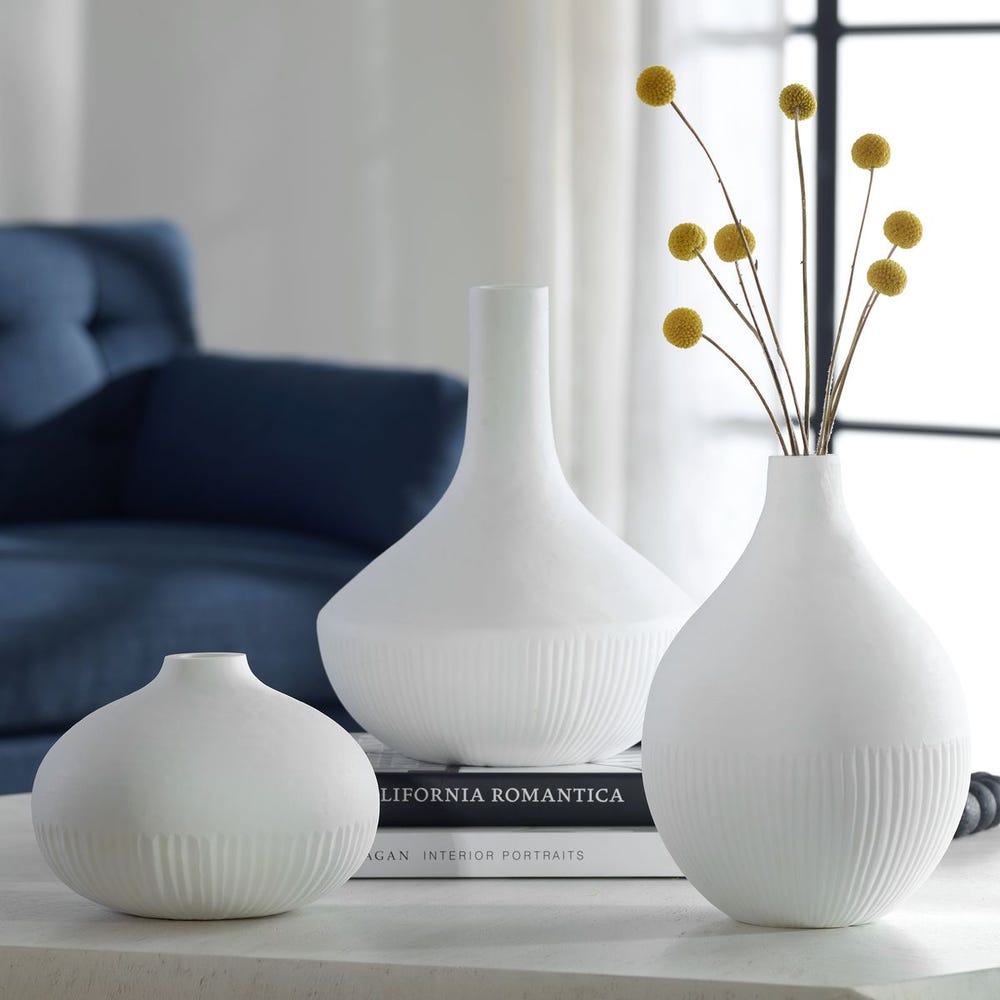Uttermost Apothecary Satin White Vases - Set of 3