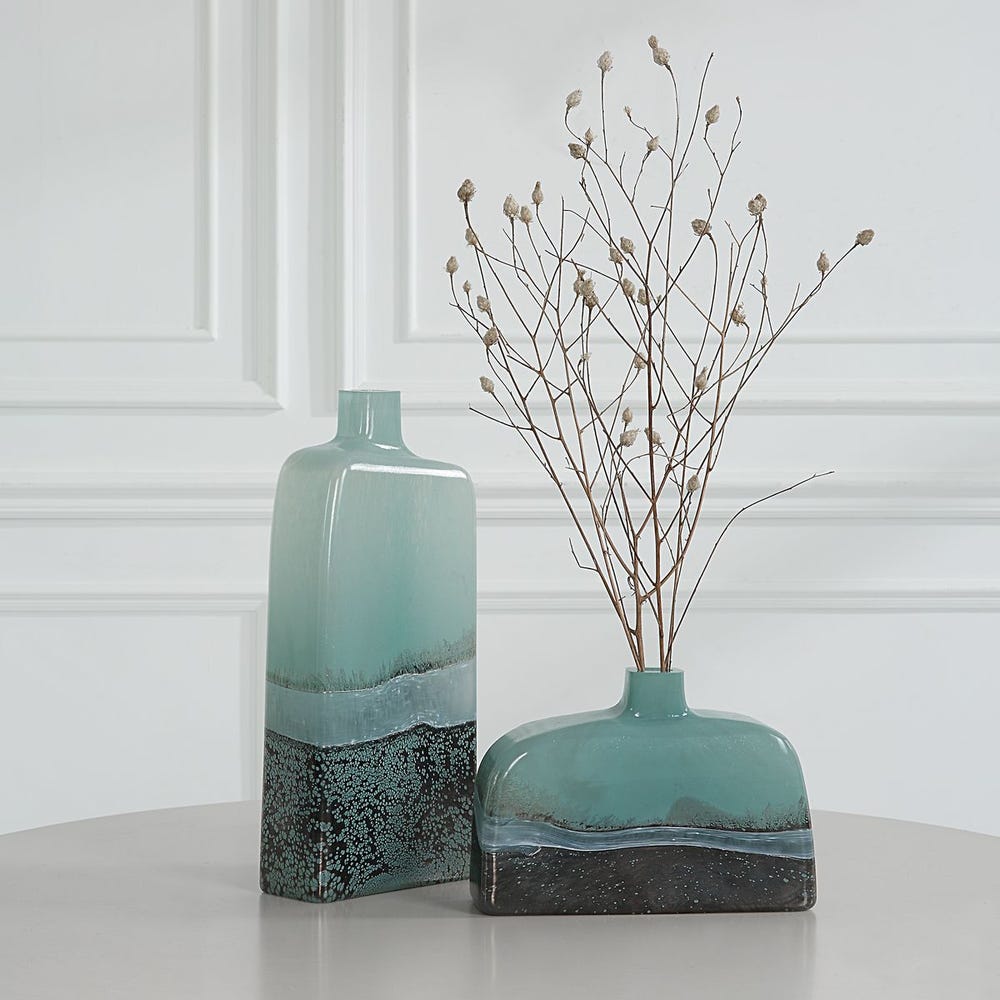 Fuze Aqua & Bronze Vases Set of 2 by Uttermost
