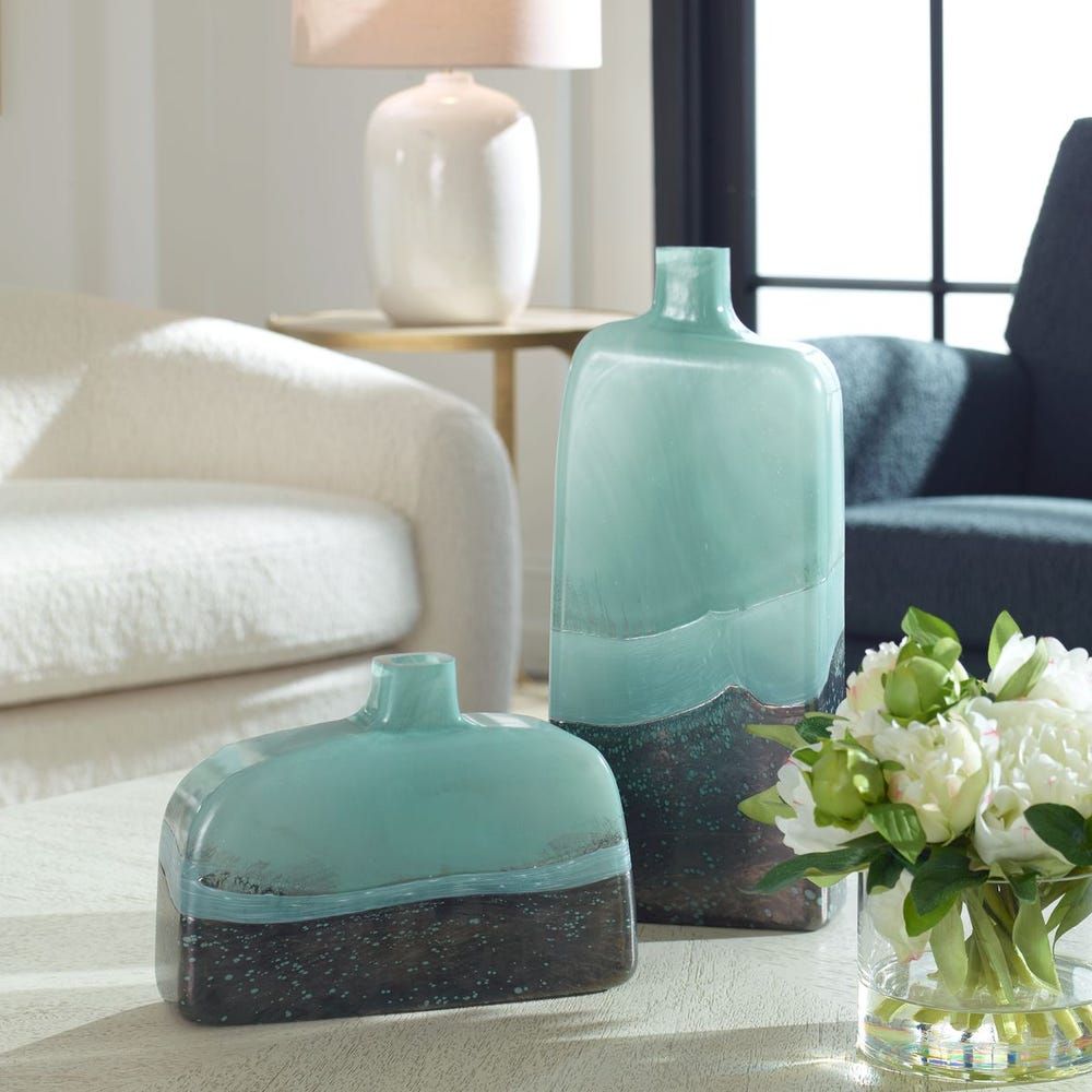 Fuze Aqua & Bronze Vases Set of 2 by Uttermost