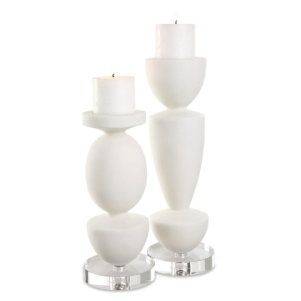 Uttermost Lido White Stone Candleholders - Set of 2