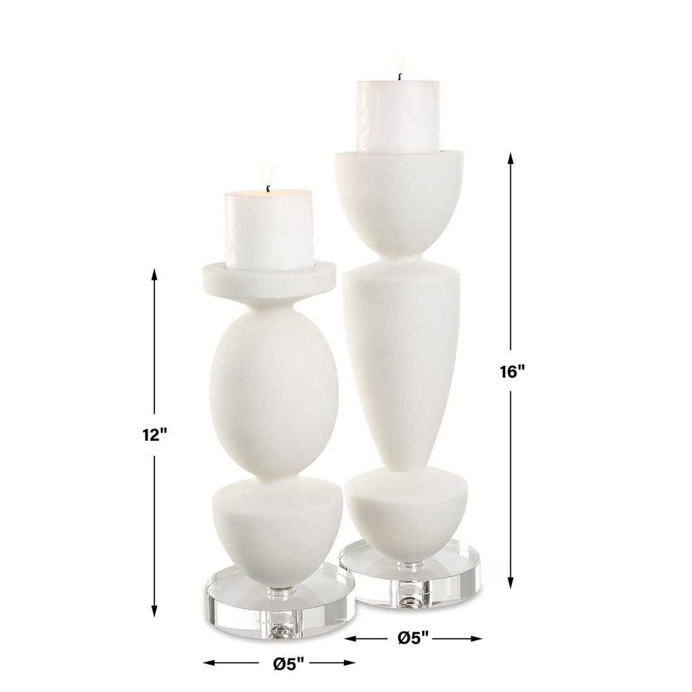 Uttermost Lido White Stone Candleholders - Set of 2