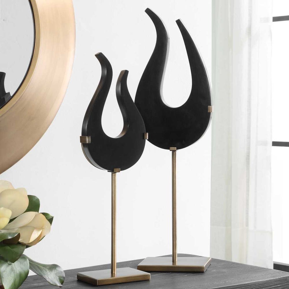 Black Flame Sculptures - Set of 2 by Uttermost