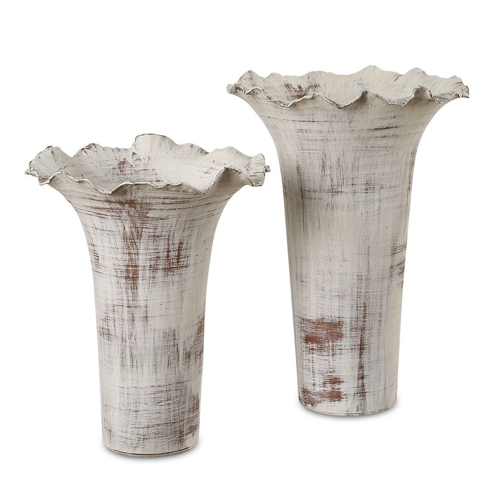 Uttermost Ruffled Petal White Vases - Set of 2