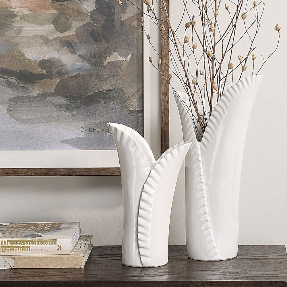 Uttermost Leafscape White Vases - Set of 2 by Uttermost