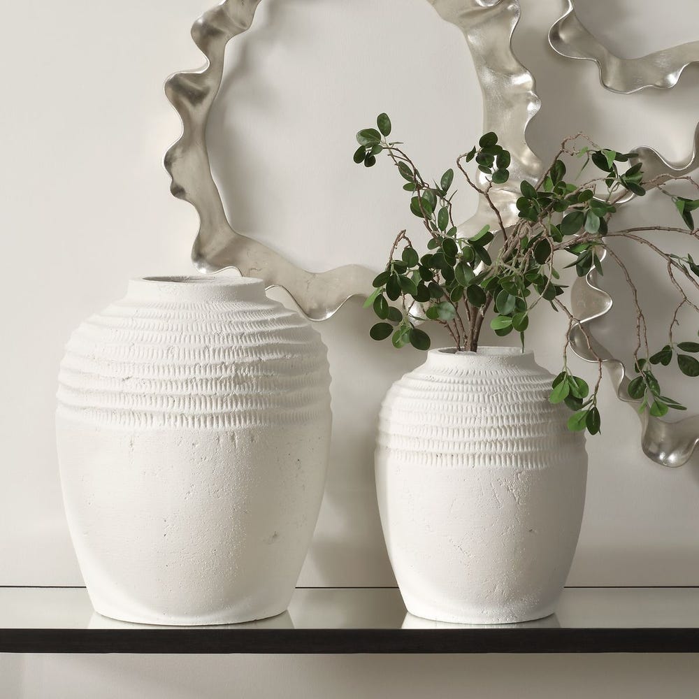 Uttermost Luna Ridge White Ceramic Vases - Set of 2