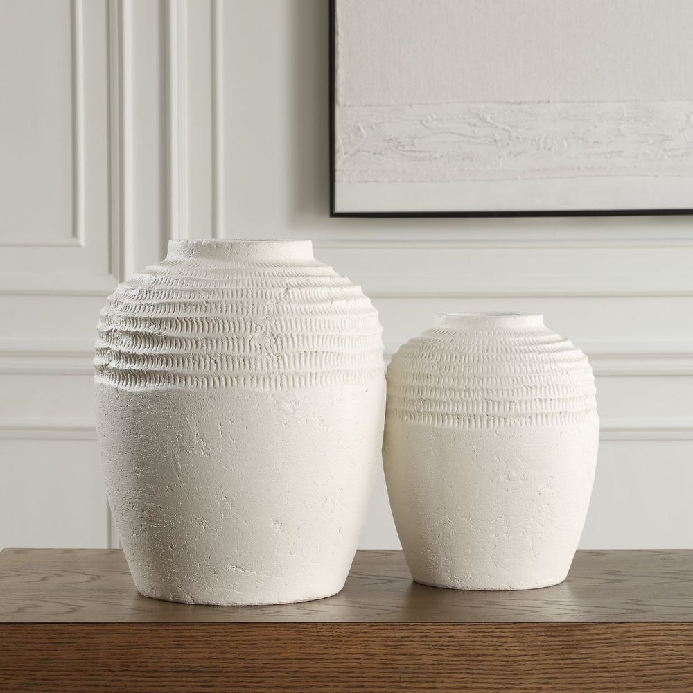 Uttermost Luna Ridge White Ceramic Vases - Set of 2