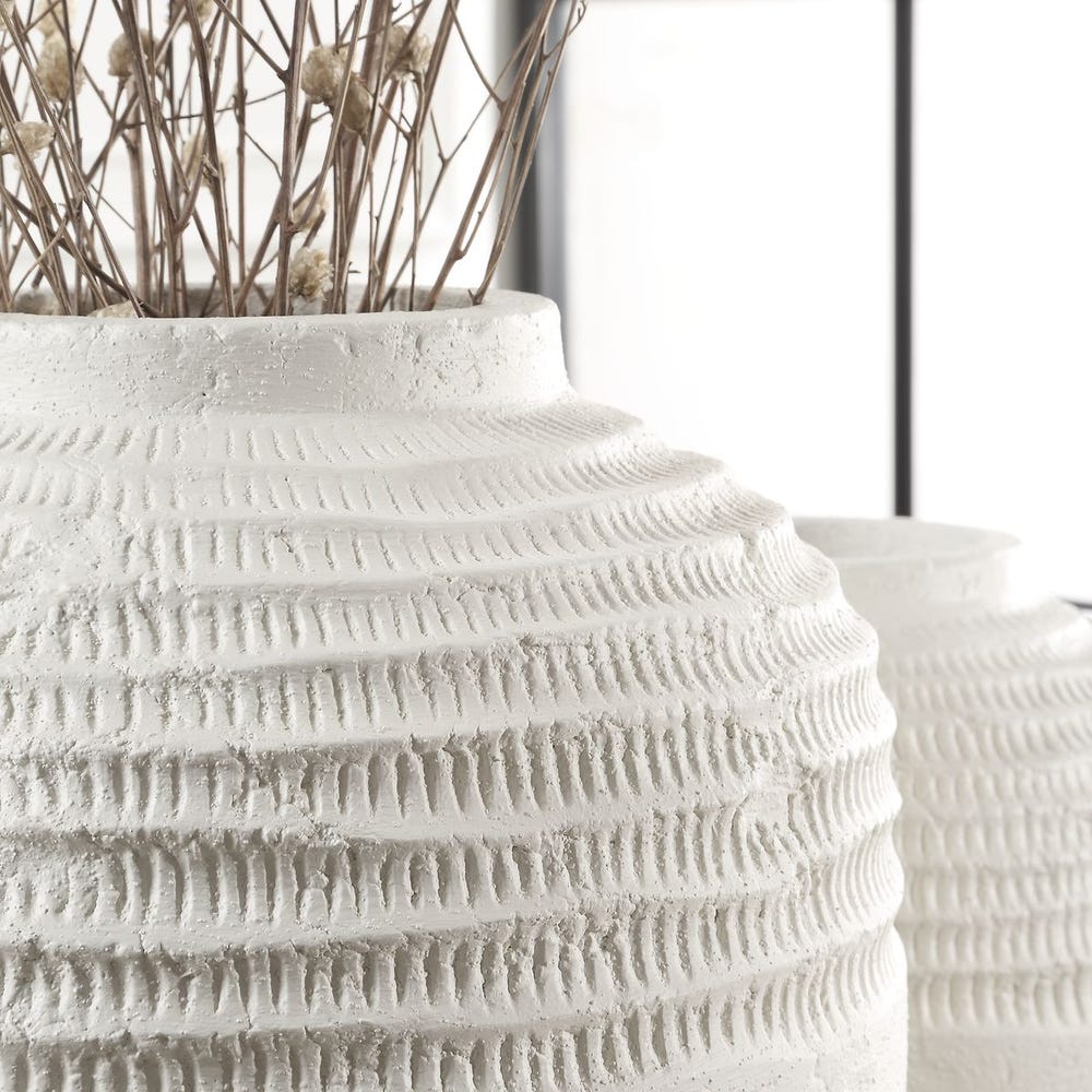 Uttermost Luna Ridge White Ceramic Vases - Set of 2