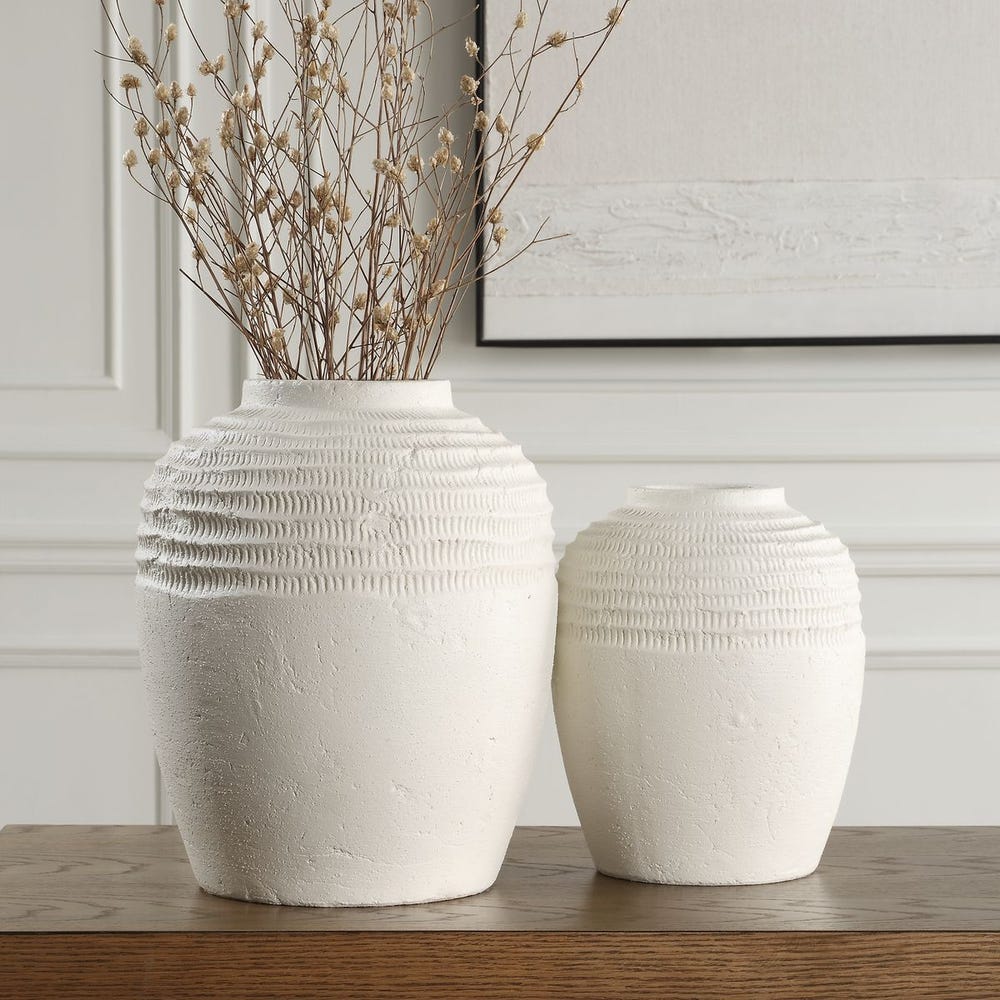 Uttermost Luna Ridge White Ceramic Vases - Set of 2
