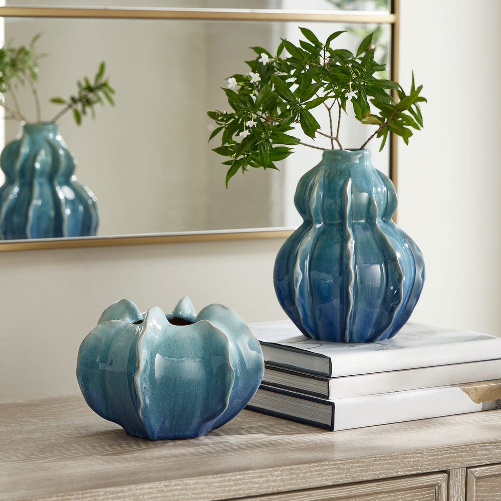 Uttermost Ocean Wave Outdoor Glazed Vases - Set of 2