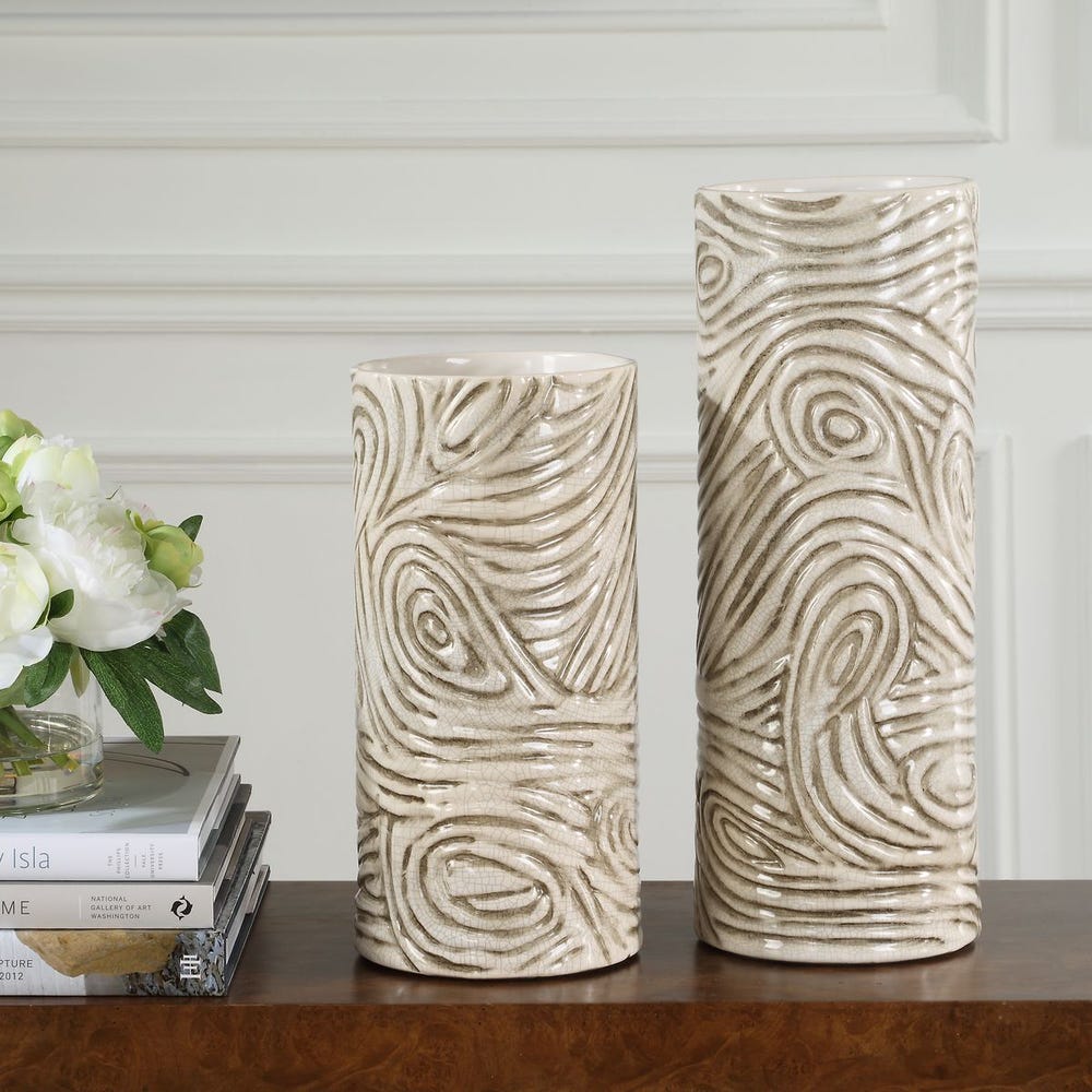 Uttermost Timber Swirl Earth Tone Vases - Set of 2