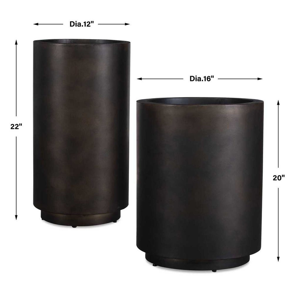 Uttermost Volcan Matte Bronze Outdoor Planters - Set of 2