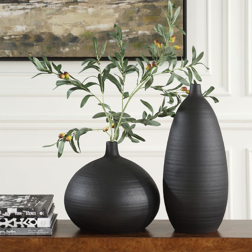 Uttermost Bower Black Vases - Set of 2