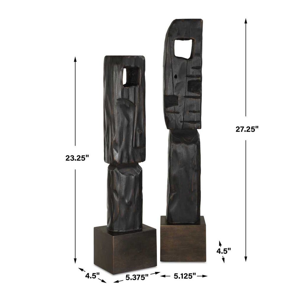 Uttermost Cipher Black Wood Totems - Set of 2