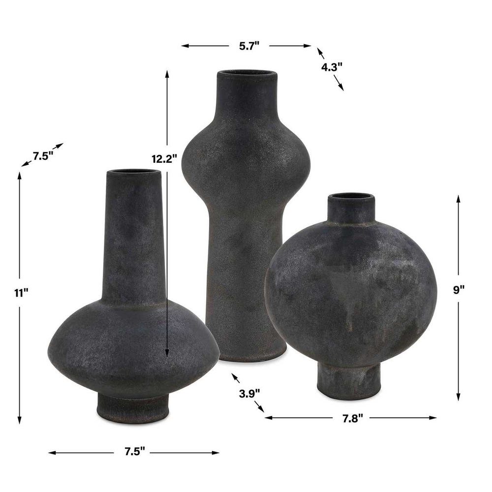 Uttermost Charcoal Bloom Indoor-Outdoor Vases - Set of 3