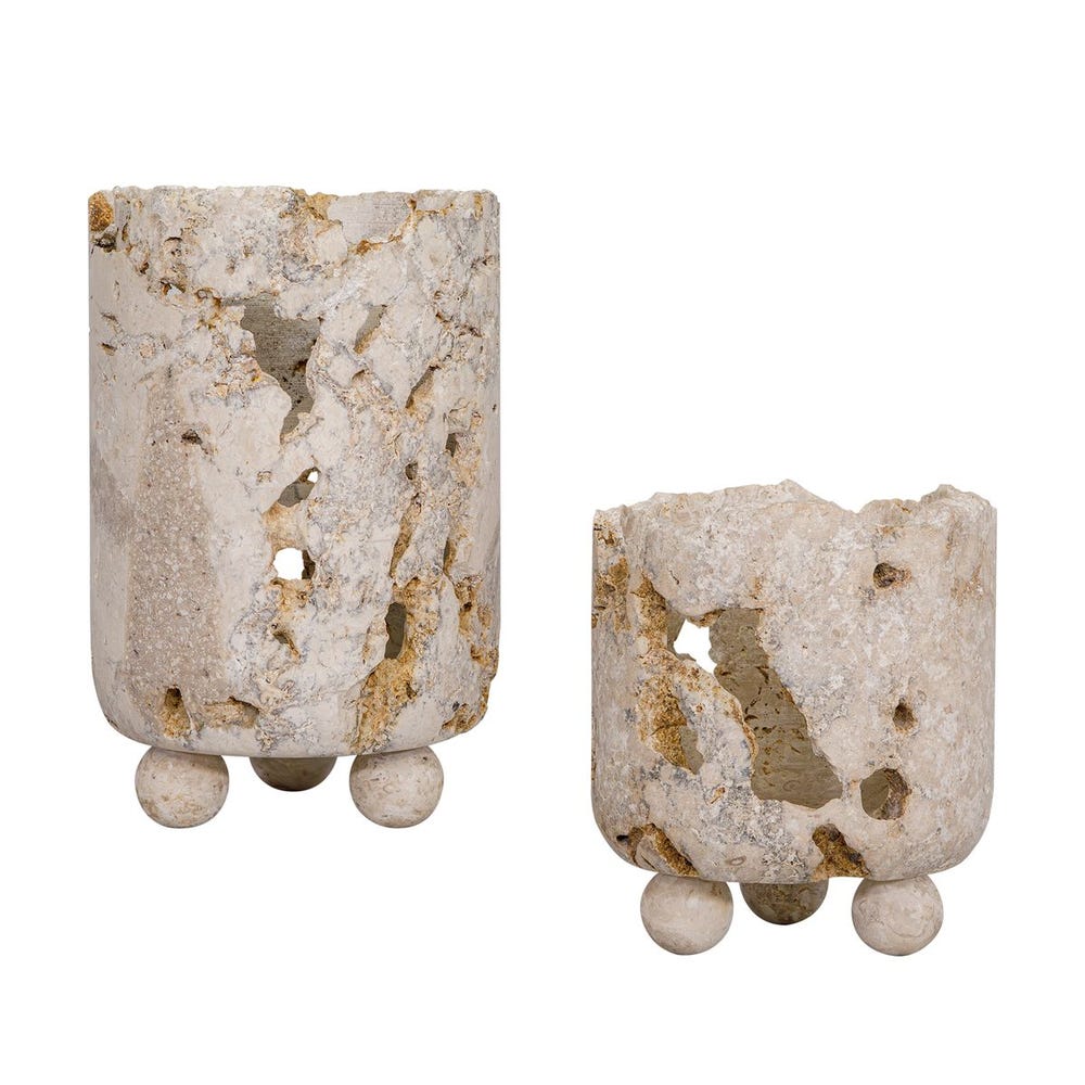 Uttermost Indoor-Outdoor Quarried Stone Candleholders - Set of 2