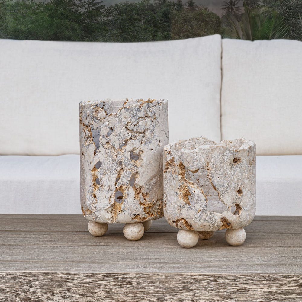Uttermost Indoor-Outdoor Quarried Stone Candleholders - Set of 2
