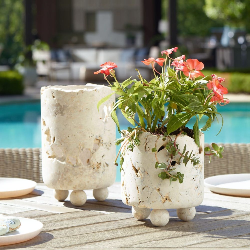 Uttermost Indoor-Outdoor Quarried Stone Candleholders - Set of 2