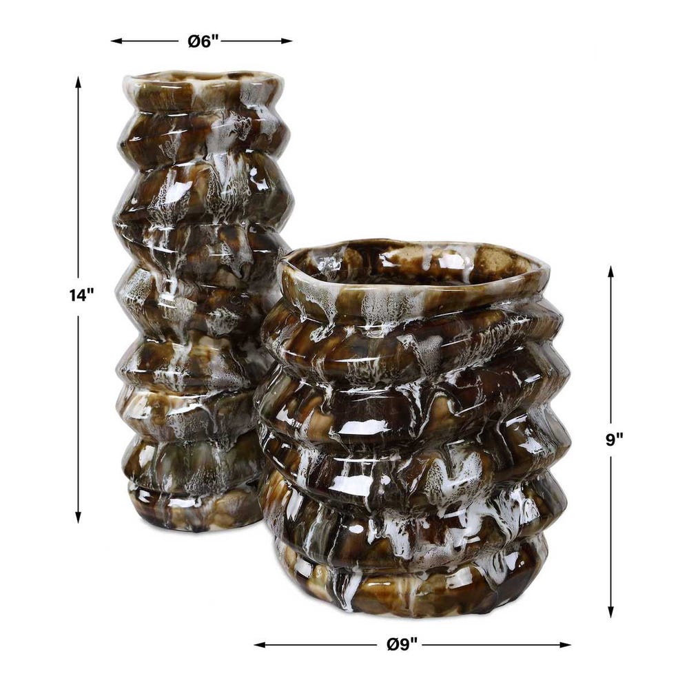 Uttermost Cuoco Glazed Brown Vases - Set of 2