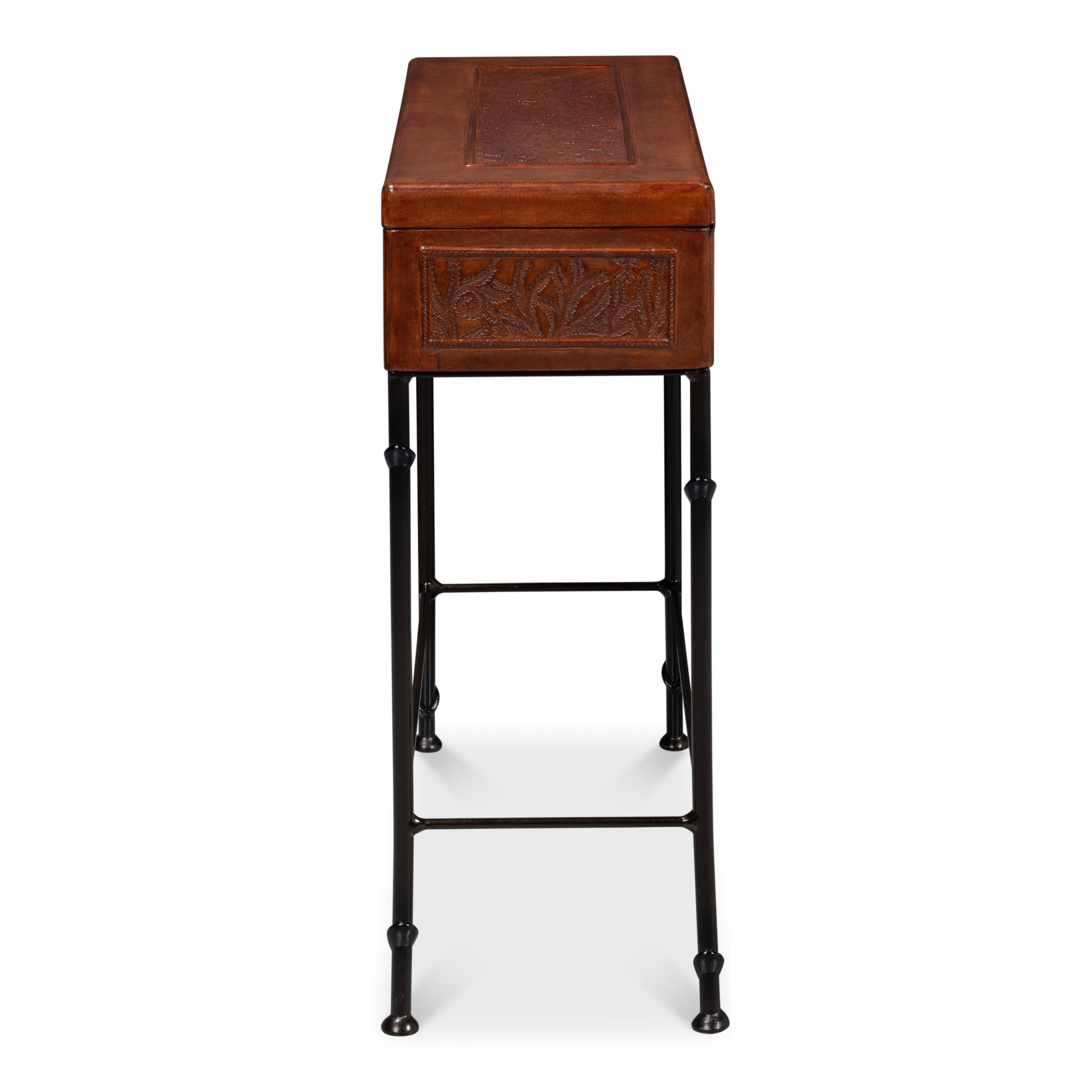 Botanical Leather Box on Stand Side Table