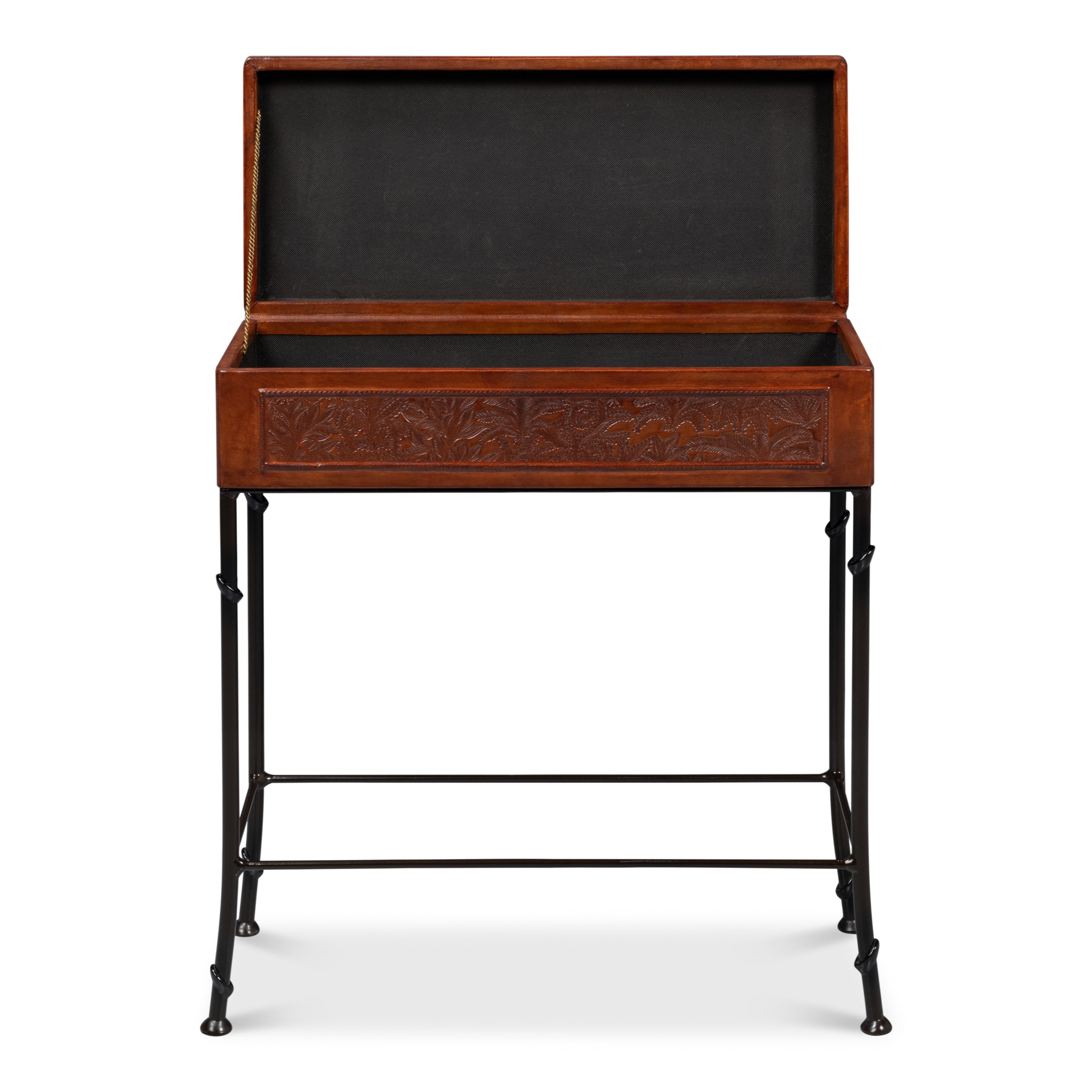 Botanical Leather Box on Stand Side Table