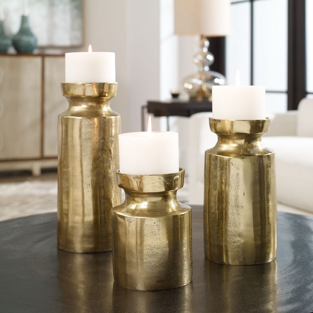 Uttermost Amina Antique Brass Candleholders - Set of 3