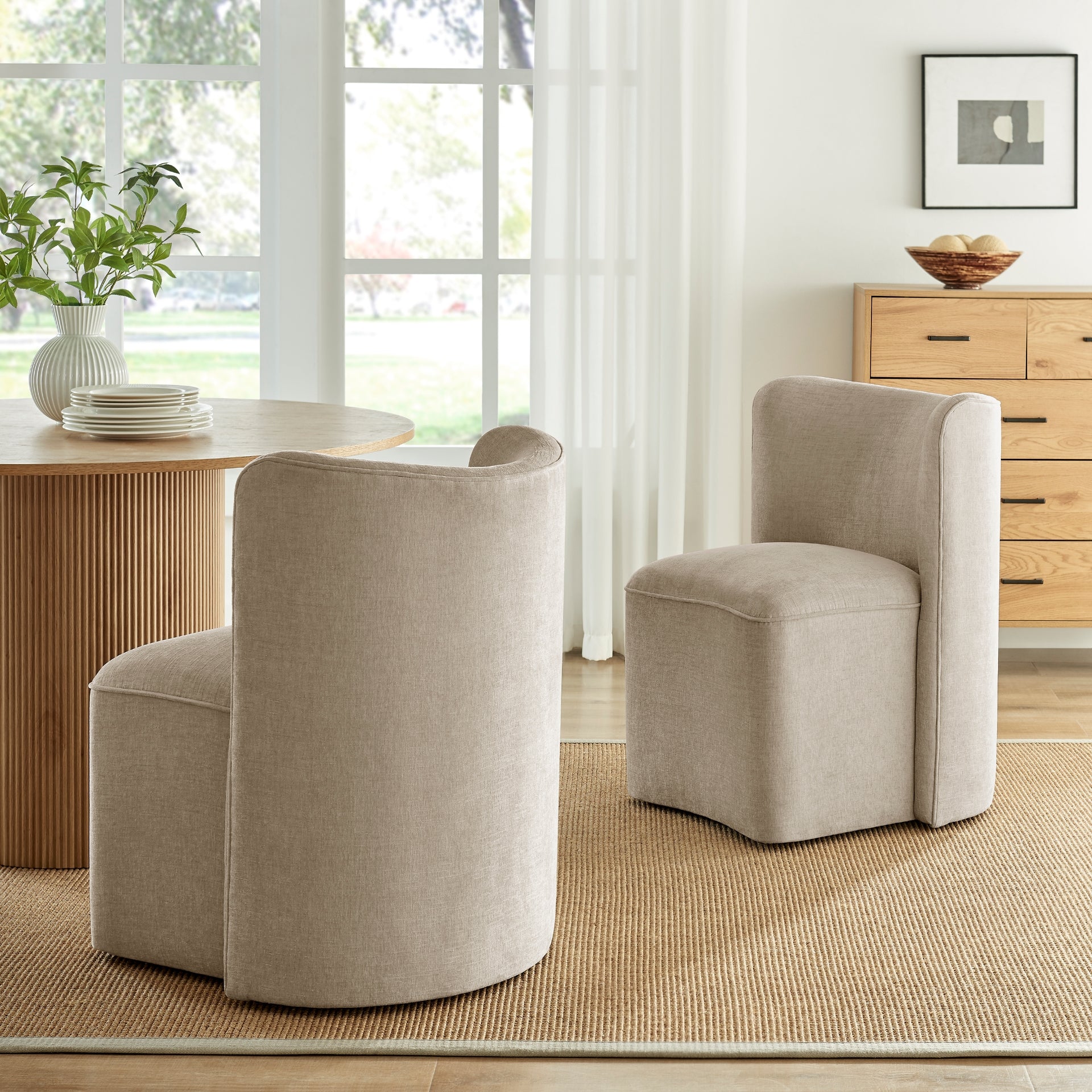 Morraine Chenille Dining Side Chair with Casters