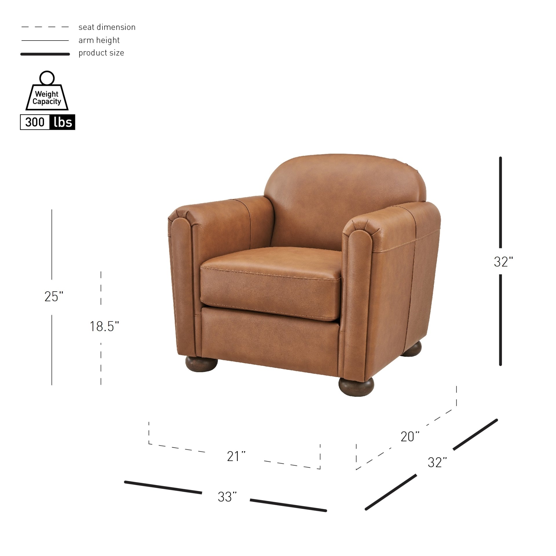 Grandora Top Grain Leather Accent Arm Chair