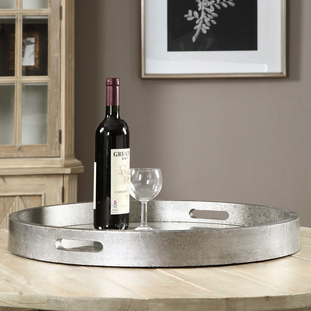 Bechet Round Silver Tray by Uttermost