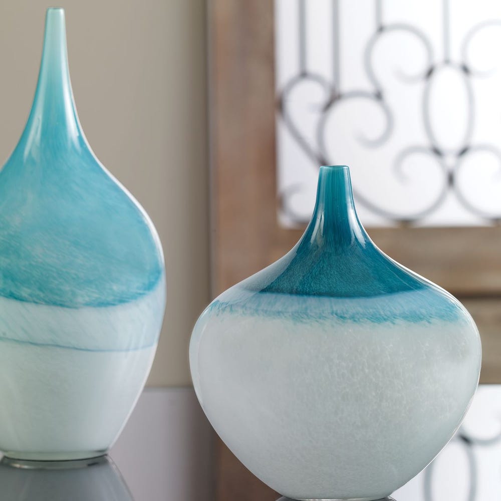 Uttermost Carla Teal White Vases - Set of 2