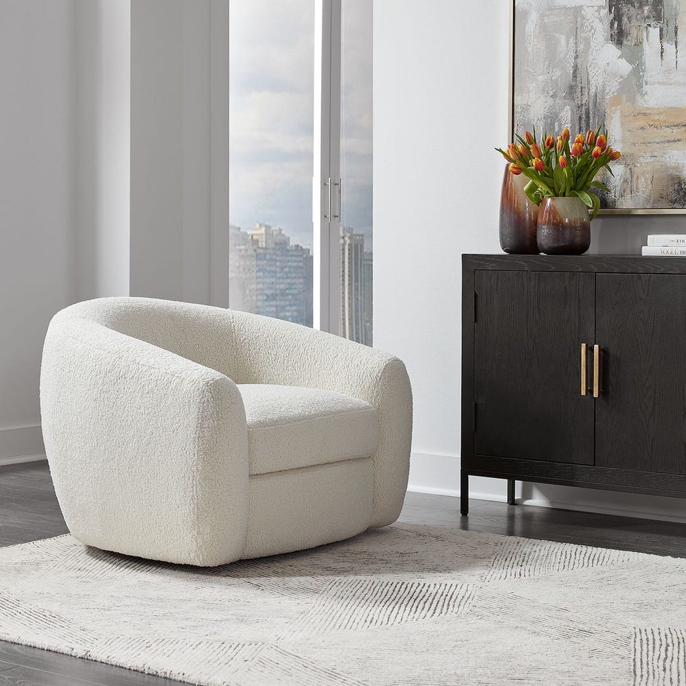 Uttermost Capra Art Deco White Swivel Chair