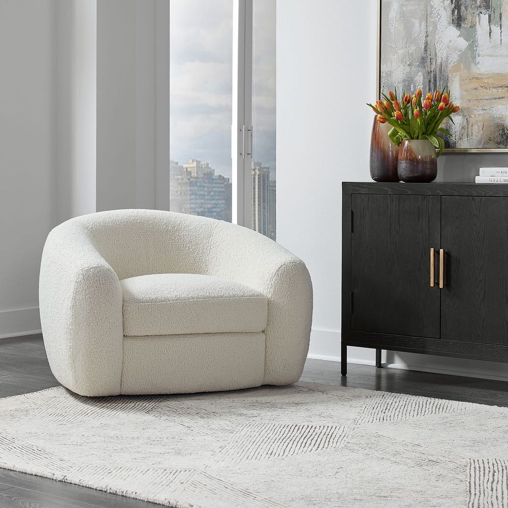 Uttermost Capra Art Deco White Swivel Chair