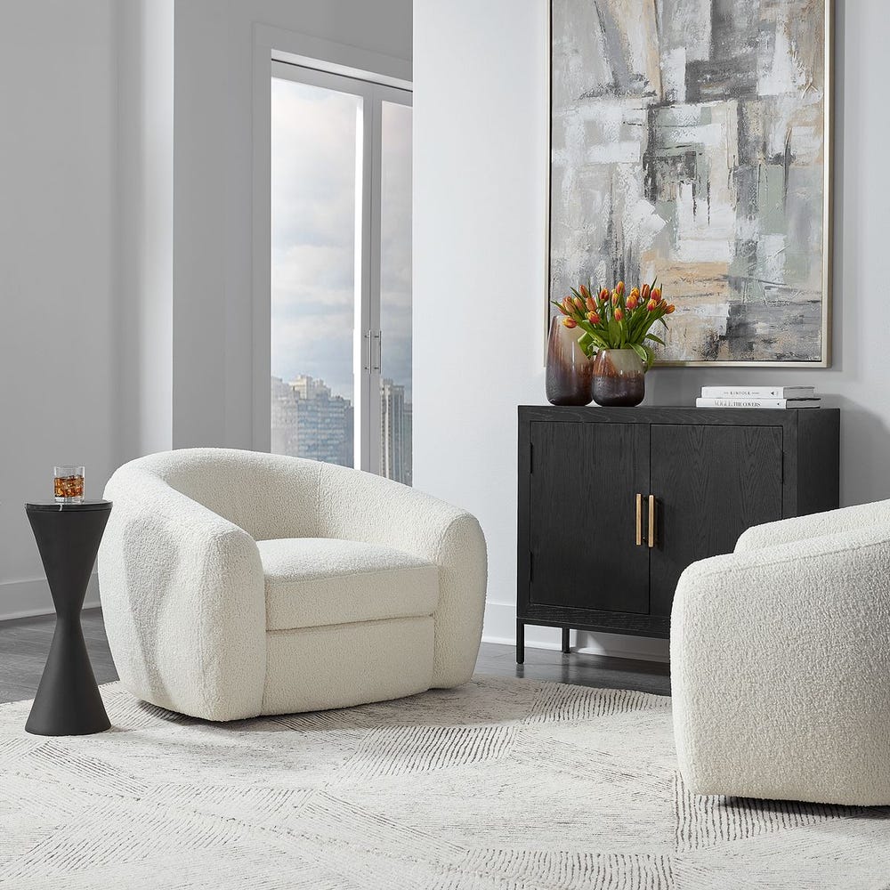 Uttermost Capra Art Deco White Swivel Chair