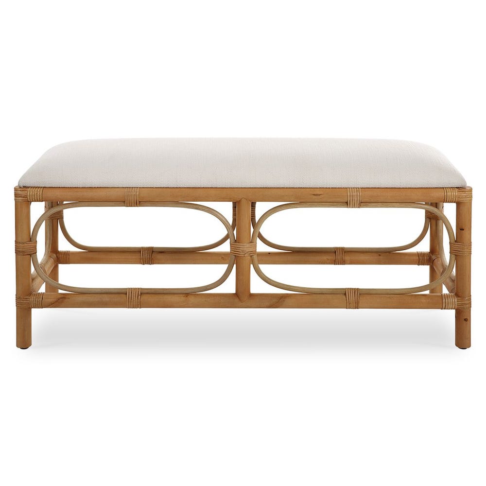 Uttermost Laguna White Fabric Rattan Bench