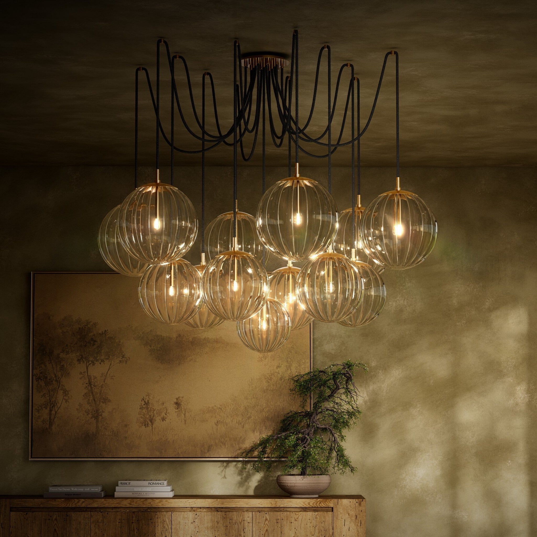 Spider Chandelier - Clear Ribbon Glass