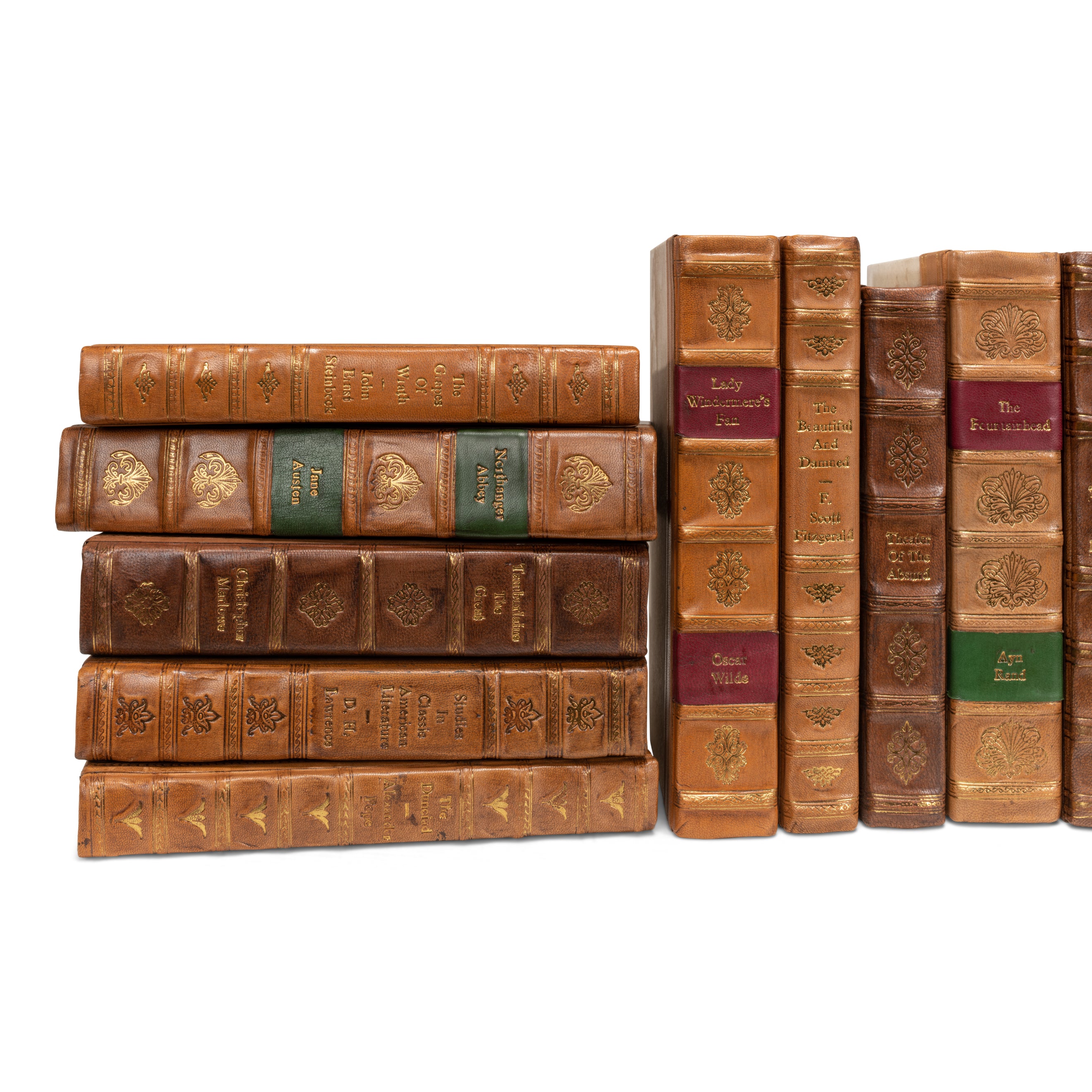 Faux Tan Leather Books - Set of 24