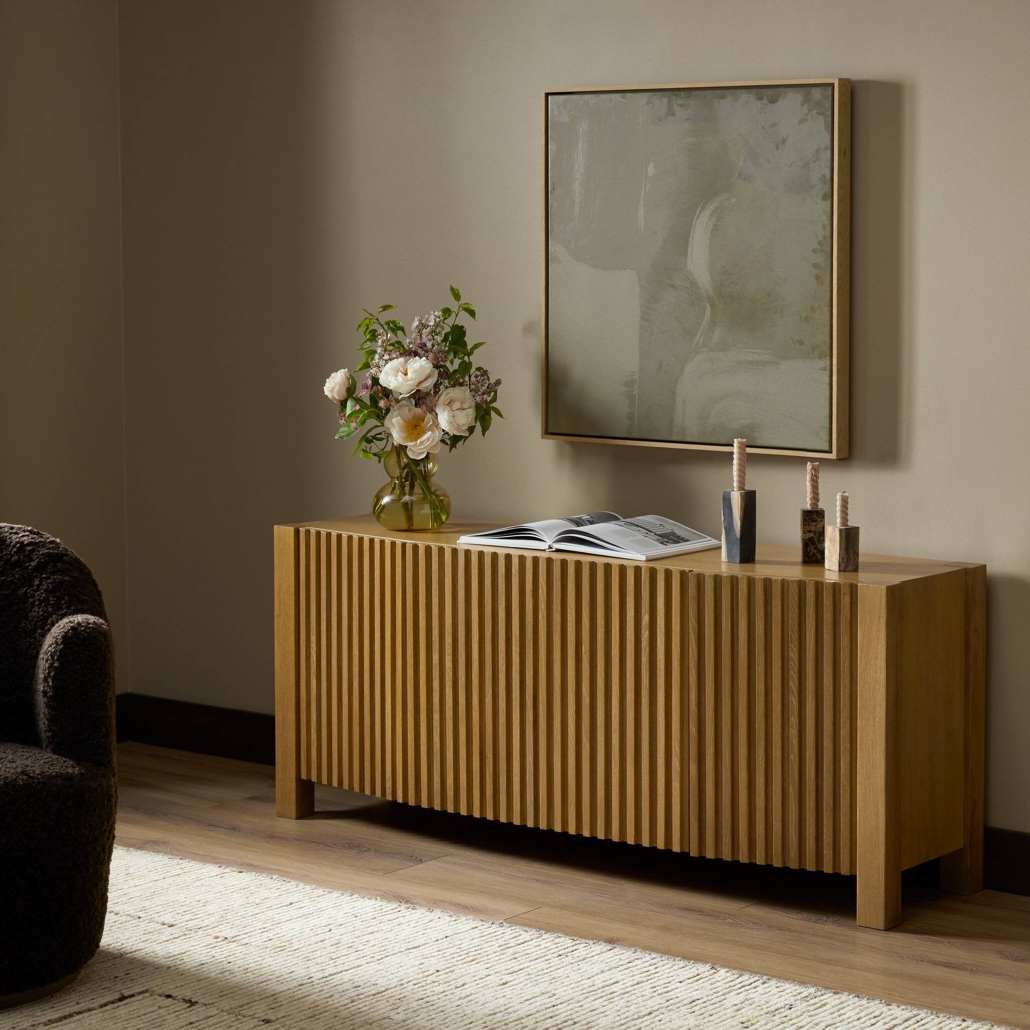 Tristan Media Console - Light Natural Oak Veneer