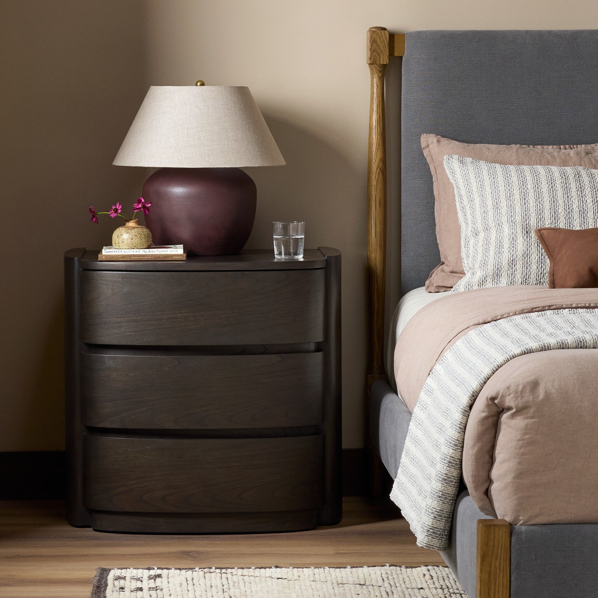 Greer Nightstand - Smoked Black Sungkai
