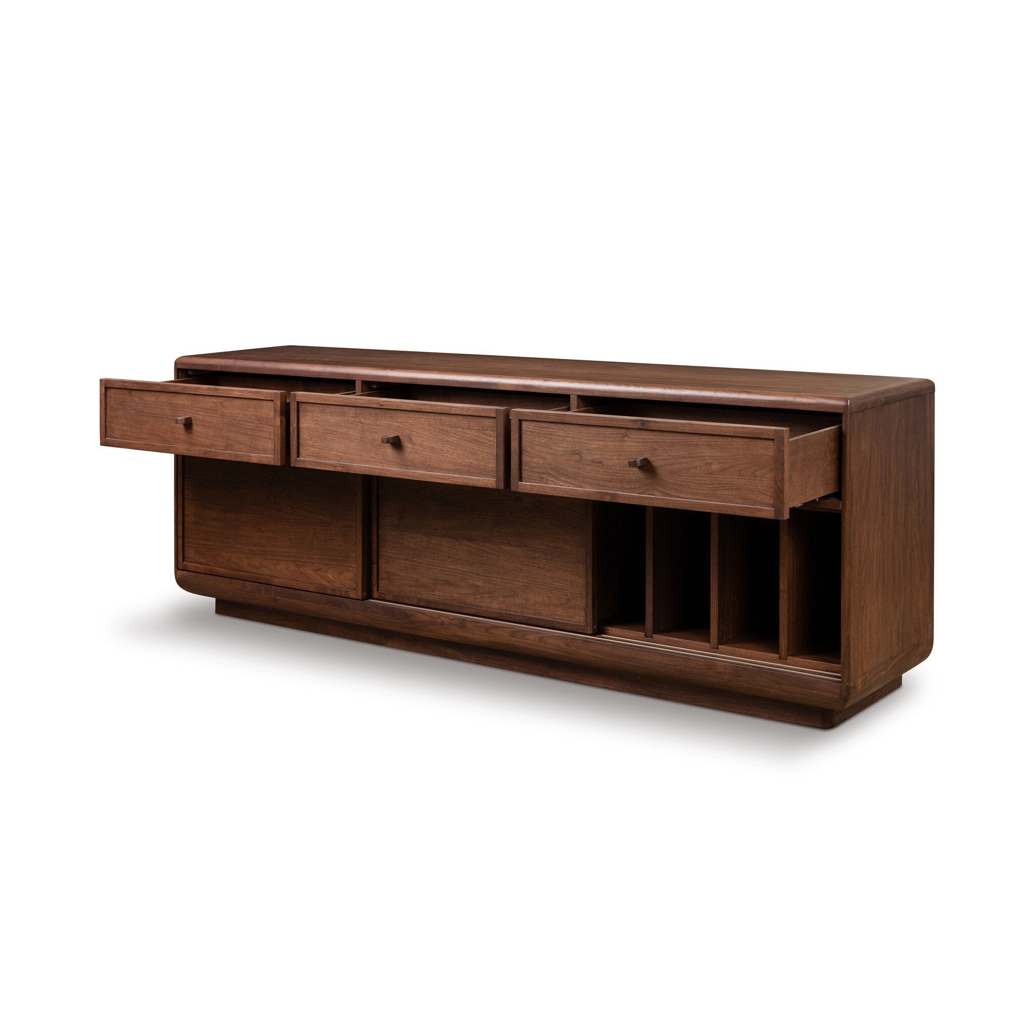 Vincent Media Console with Record Storage - Dark Brown Walnut Veneer