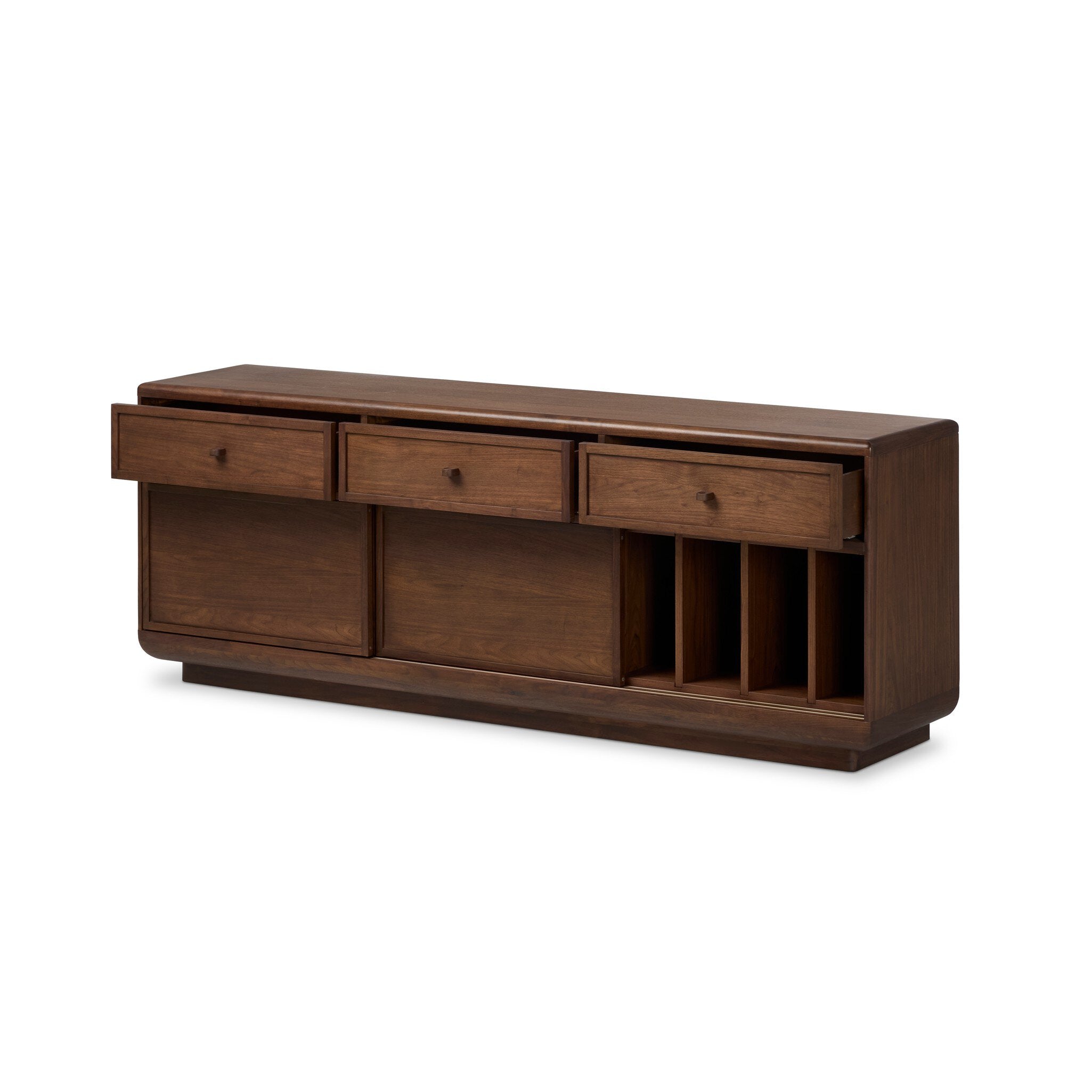 Vincent Media Console with Record Storage - Dark Brown Walnut Veneer