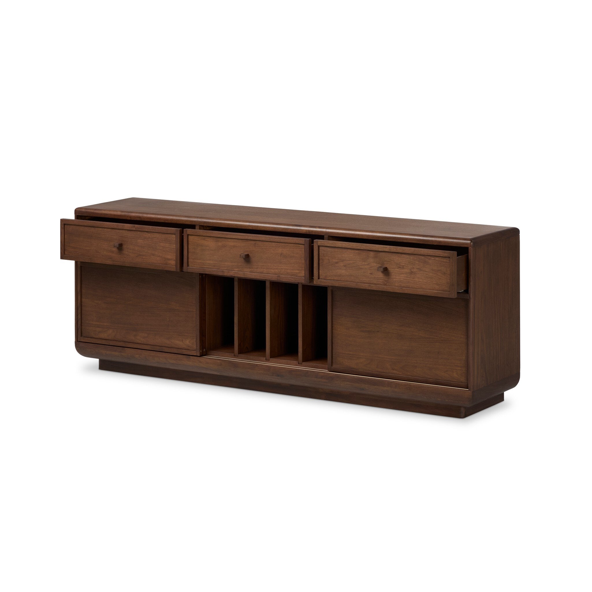 Vincent Media Console with Record Storage - Dark Brown Walnut Veneer