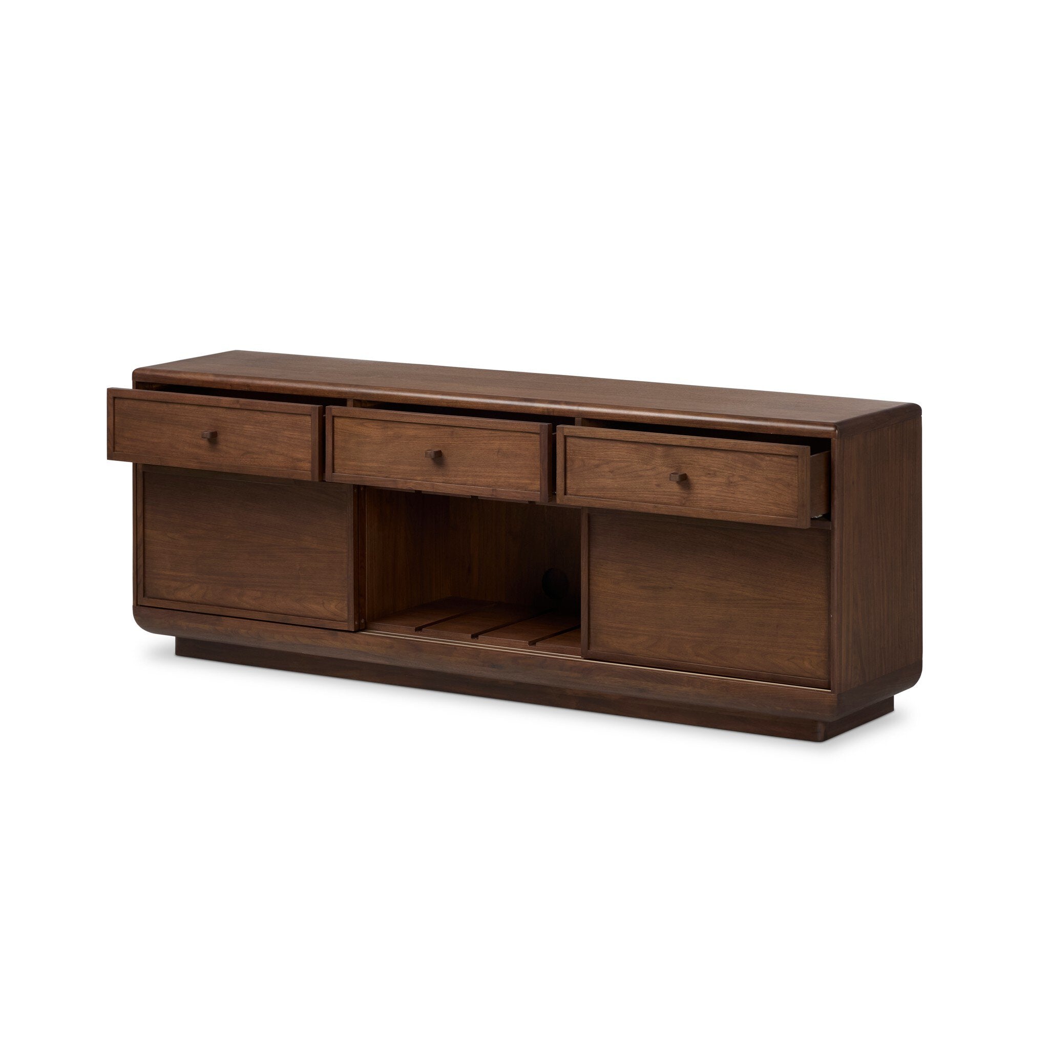 Vincent Media Console with Record Storage - Dark Brown Walnut Veneer