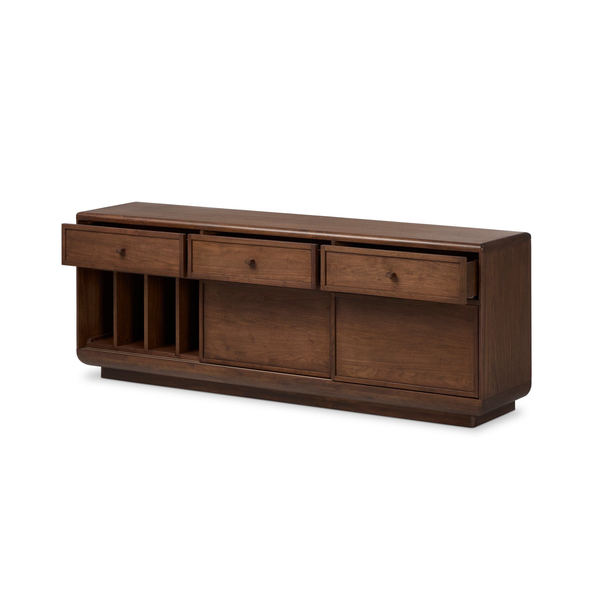 Vincent Media Console with Record Storage - Dark Brown Walnut Veneer