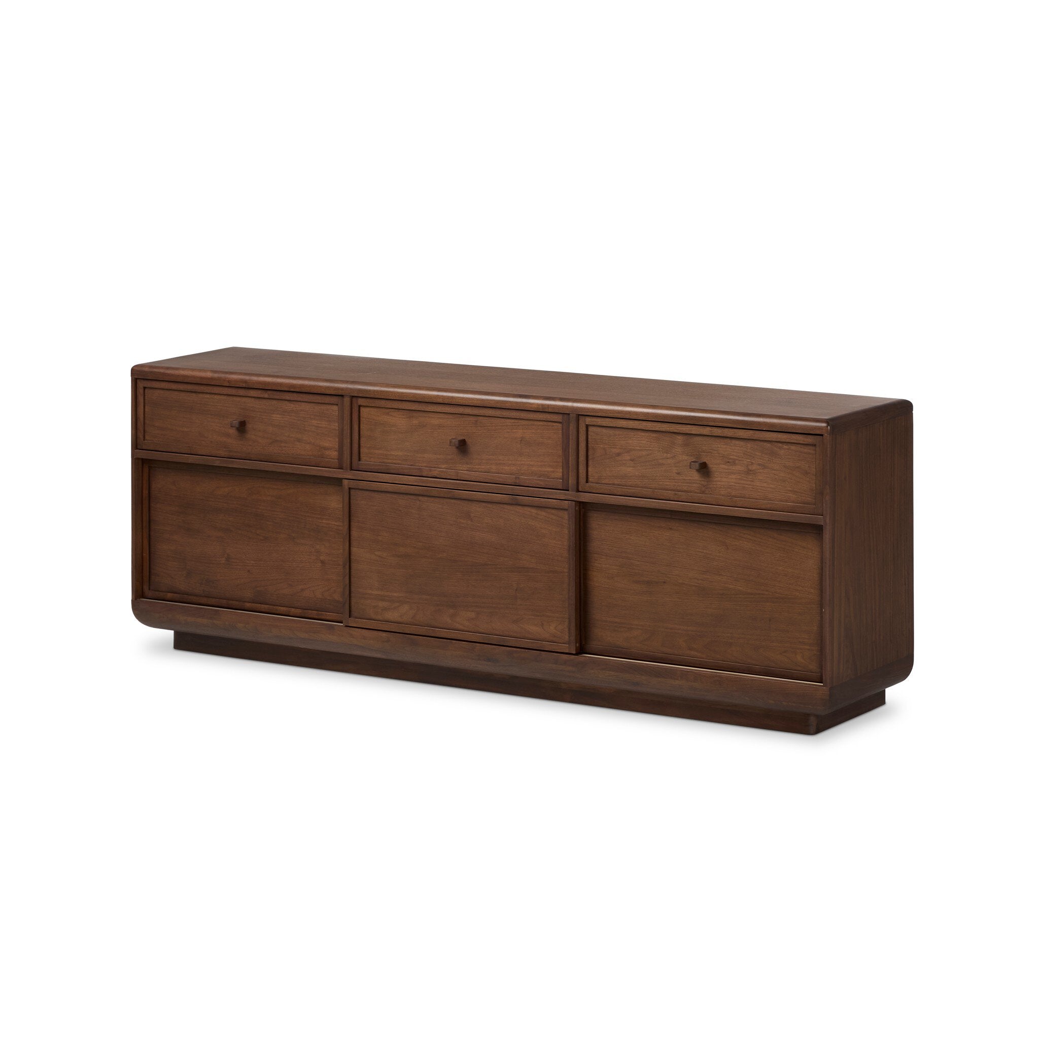 Vincent Media Console with Record Storage - Dark Brown Walnut Veneer