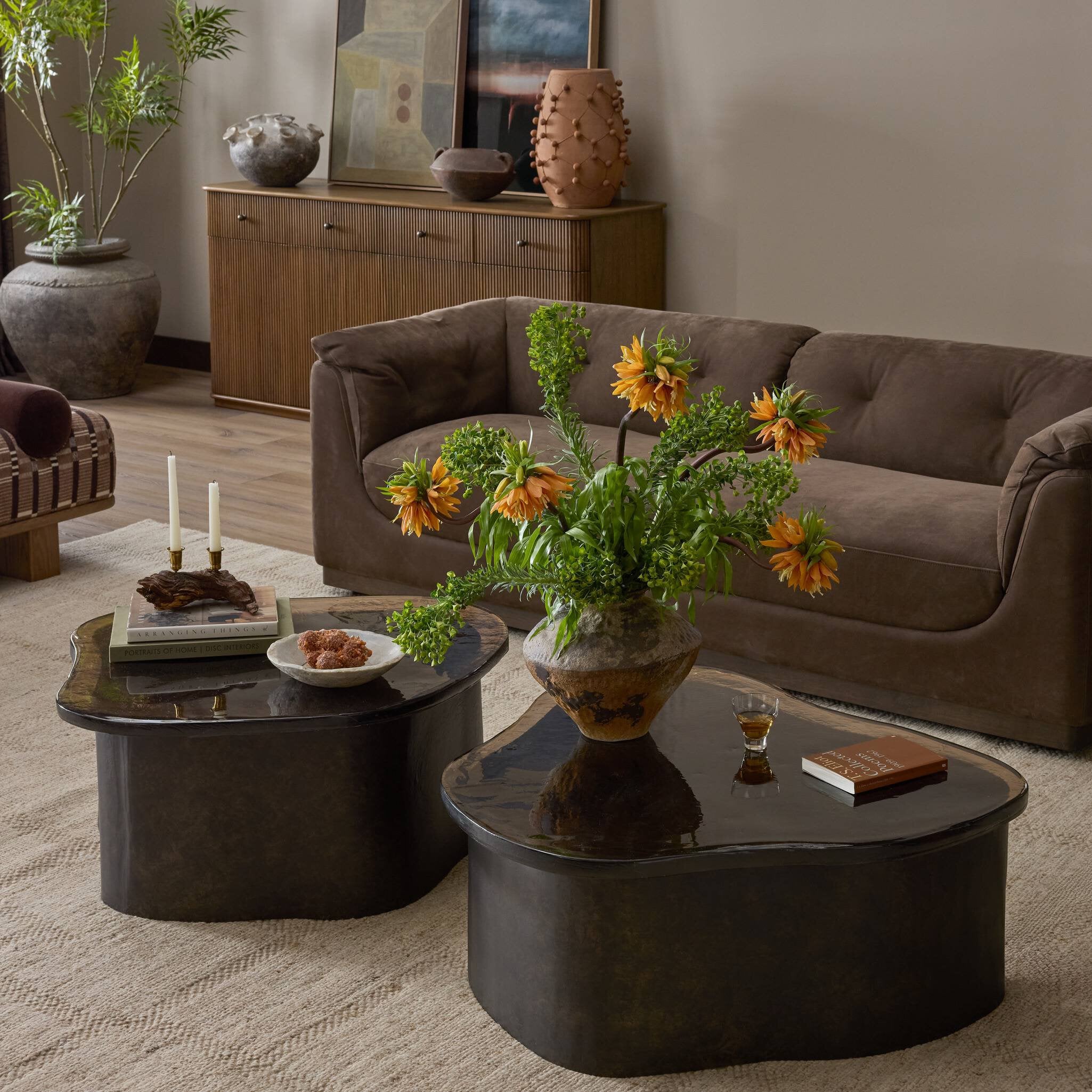 Efran Nesting Coffee Tables - Smoked Brown Cast Glass