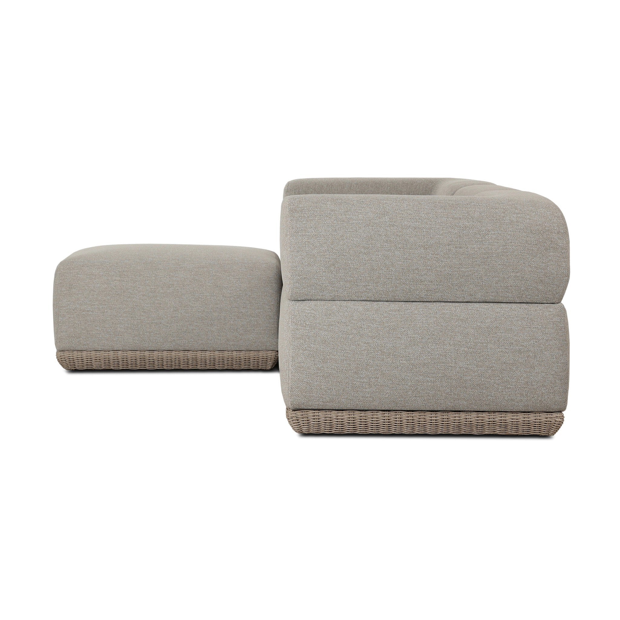 Evander Outdoor 3 Piece Sectional with Ottoman - Ramiro Ecru