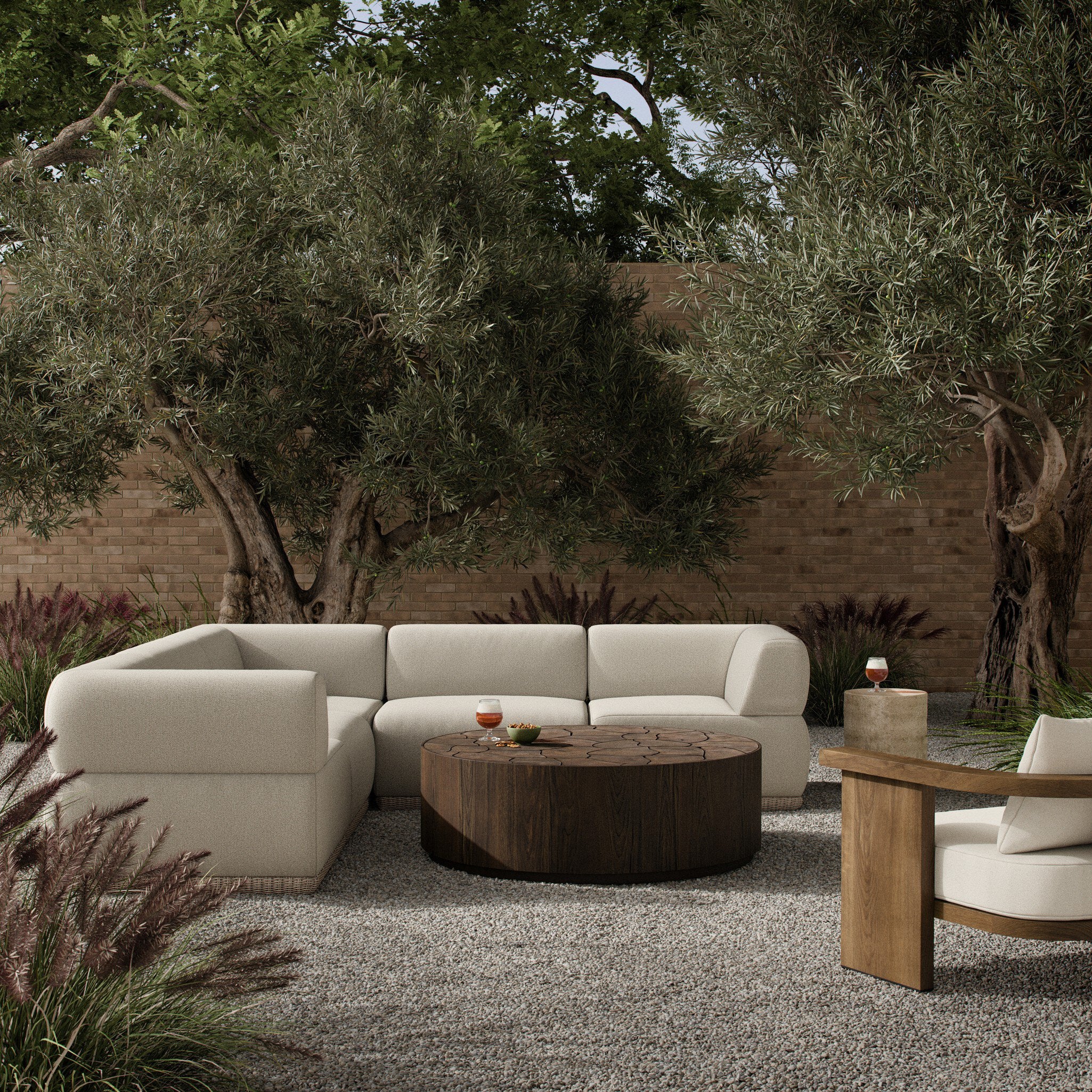 Evander Outdoor 5 Piece Sectional - Ramiro Ecru