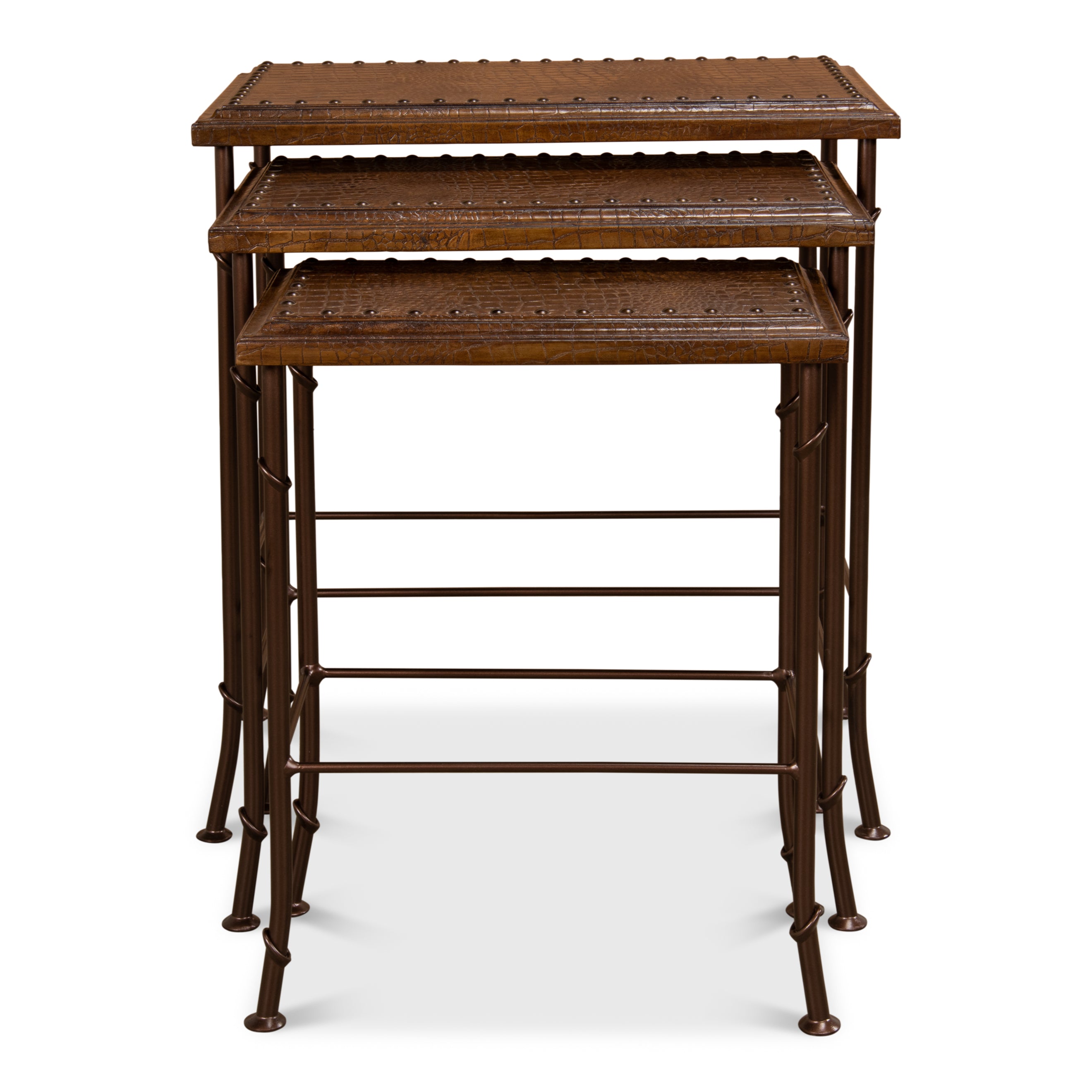 Croc Leather Nesting Tables - Set of 3