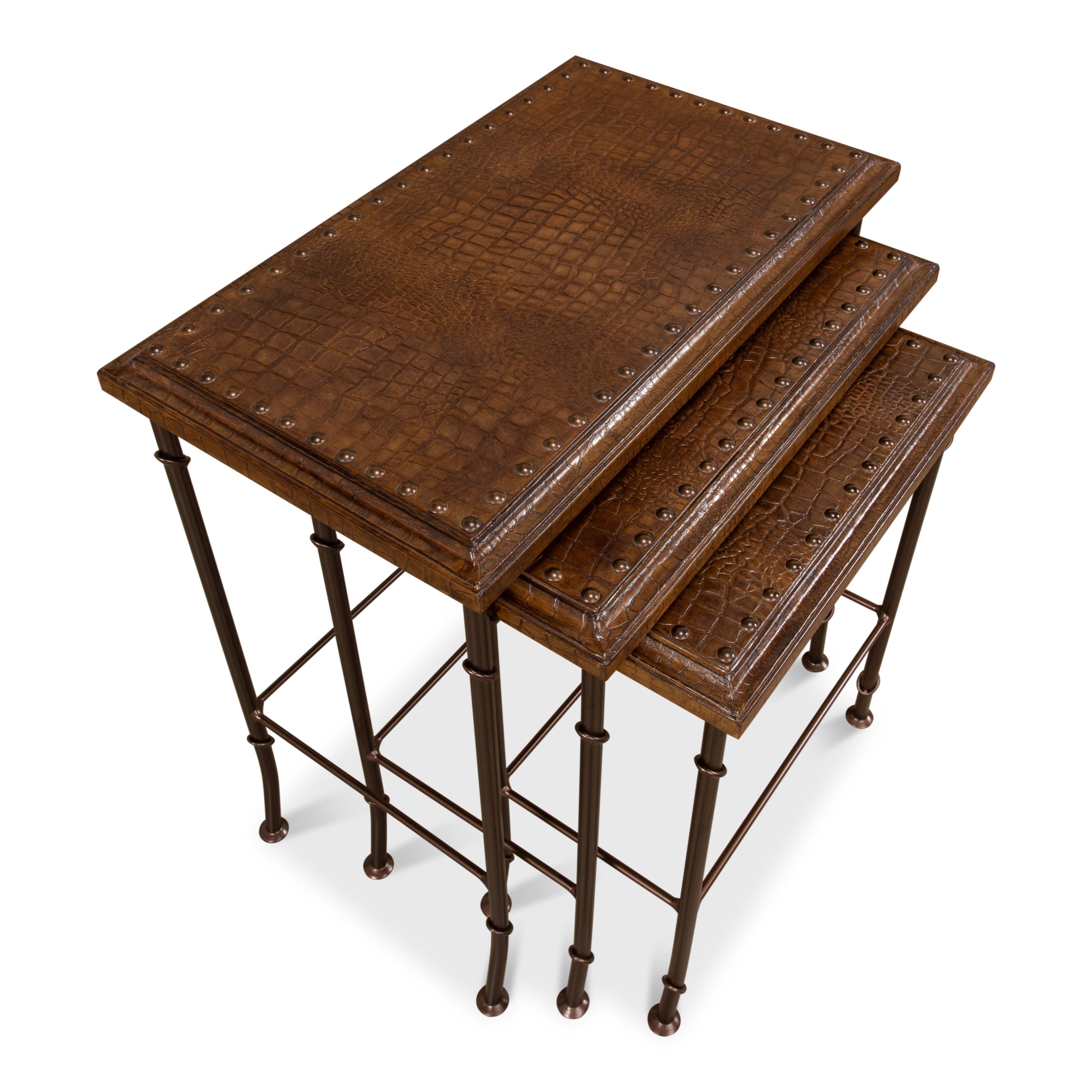 Croc Leather Nesting Tables - Set of 3