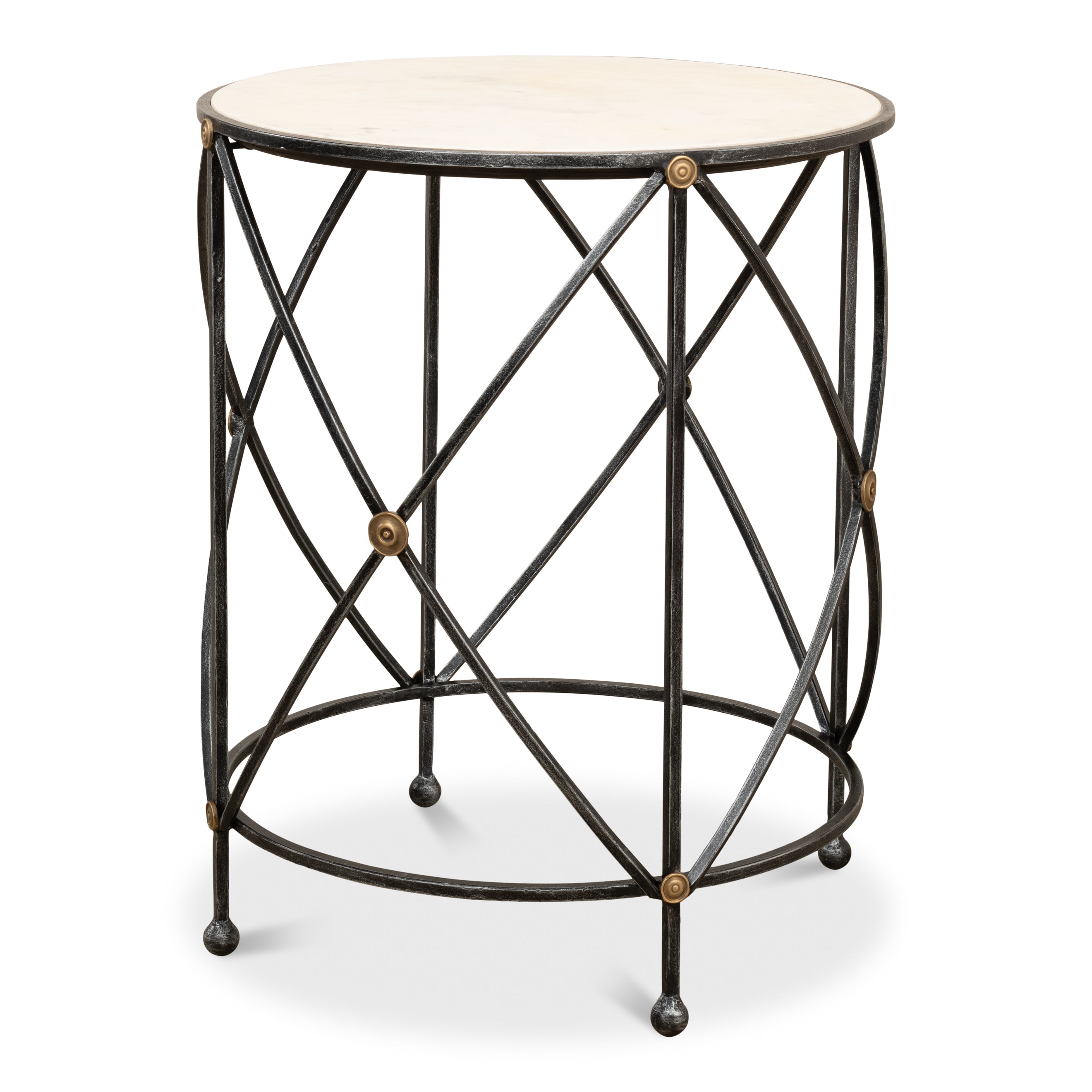 Drum & Fife Lamp Table - Aged White Marble