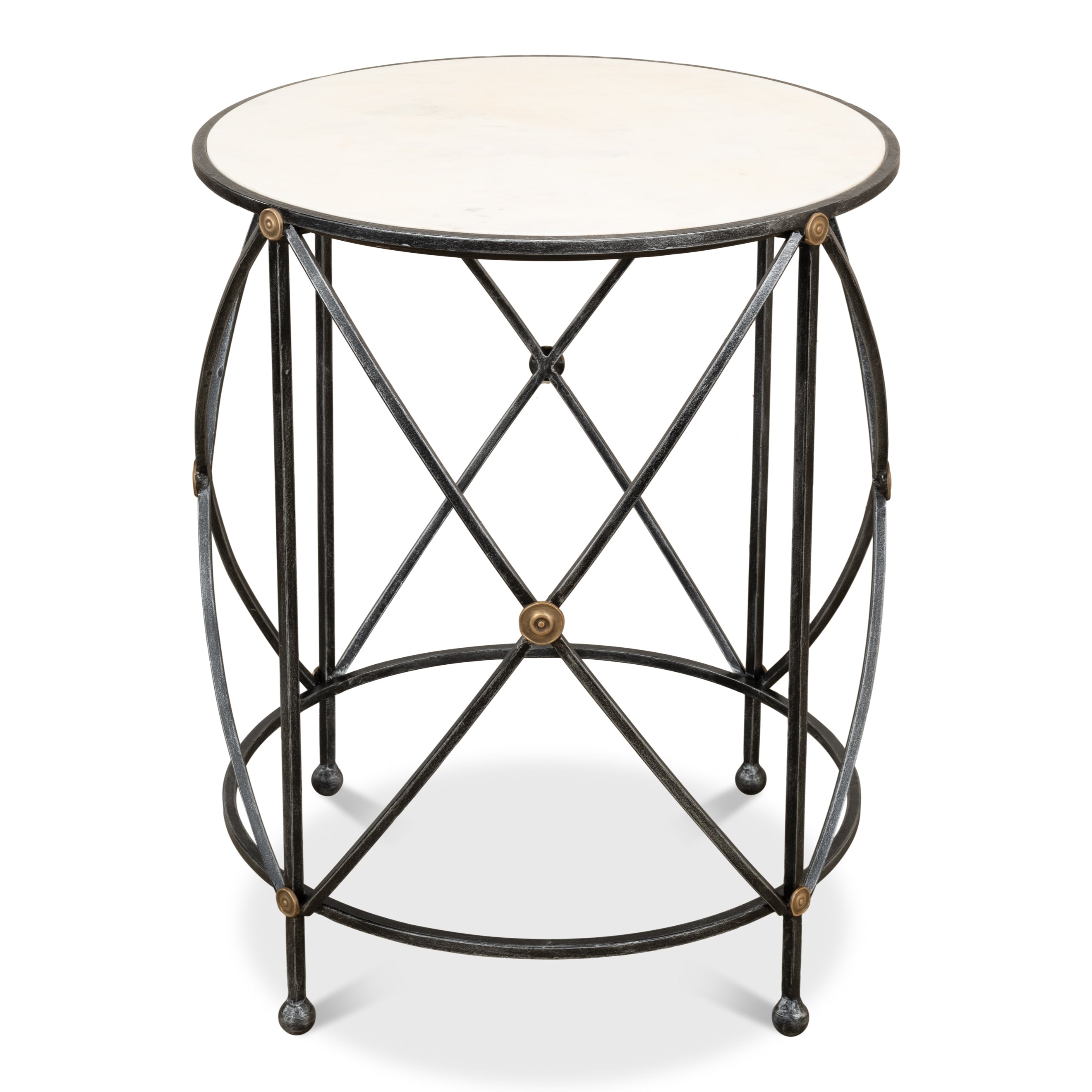 Drum & Fife Lamp Table - Aged White Marble